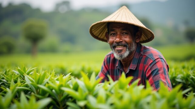 Diligent Joyful Diverse Agriculturist Farming Crops Sustainable Practices Fair Trade Ethical Sourcing Tea Fields Healthy Work Environment - Powered by Adobe