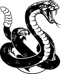 A rattlesnake snake wrapped around a world earth globe concept