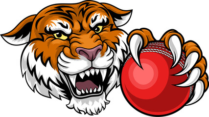 A tiger with a cricket ball animal sports team mascot