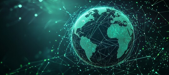 Green Technology Earth Digital Map, Connected Dots, Global Awareness Background, Triangles