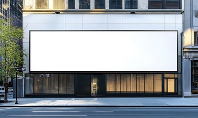 
Large horizontal blank advertising poster billboard banner mockup in front of the building in urban city digital light box display screen for OOH media 12 sheet out of home, Generative Ai
