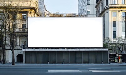 
Large horizontal blank advertising poster billboard banner mockup in front of the building in urban city digital light box display screen for OOH media 12 sheet out of home, Generative Ai
