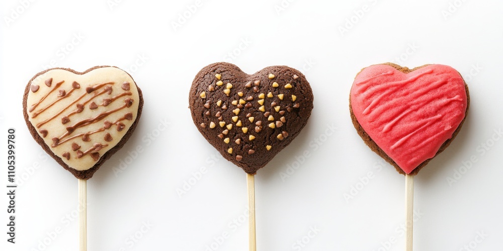Poster heart shaped cookie on a stick, showcasing a delightful design. this cookie on a stick offers a char