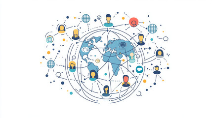 Fototapeta premium Vector illustration. Half of the Earth. Global connections conception. Global business line art flat conception. Half of the abstract sphere of the network communication between people.