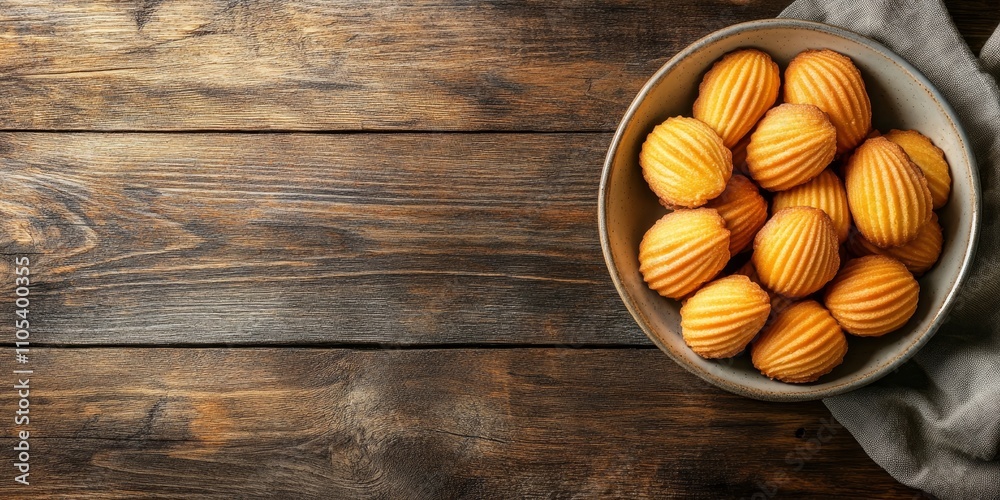 Poster delicious french dessert biscuits, known as madeleine cookies, create a delightful sweet meal or sna