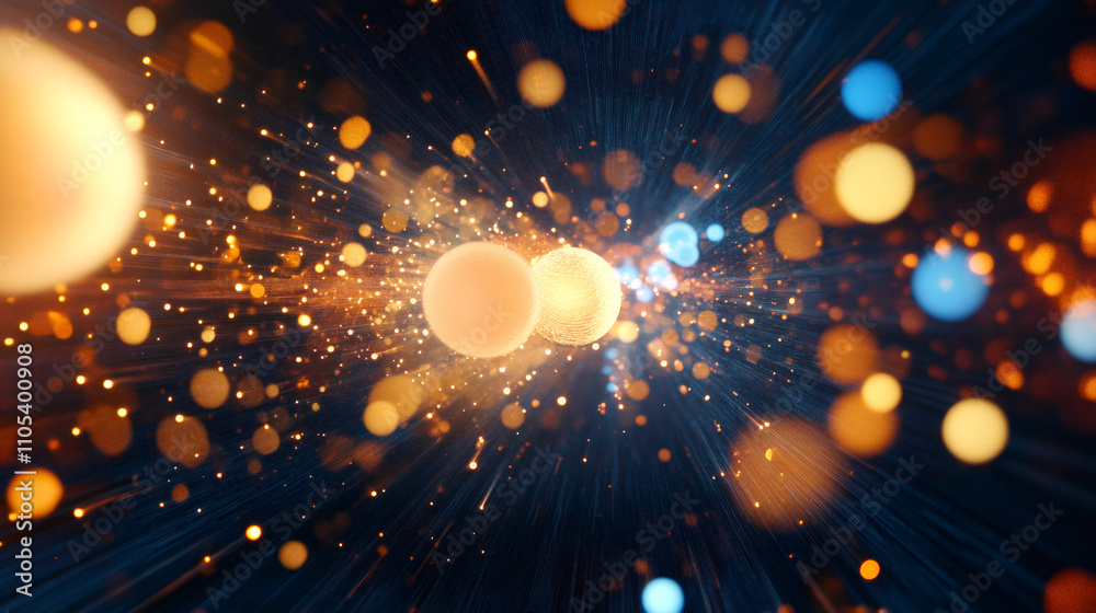 Aufkleber two glowing spheres emitting light particles and creating a beautiful bokeh effect in dark space
