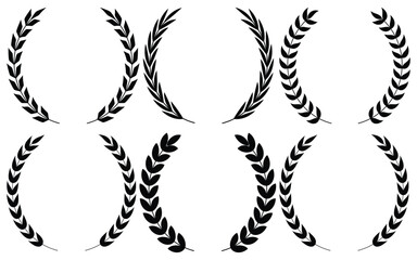 Set of circular laurel wreath. Emblem floral Greek branch of oak leaves, eucalyptus leaf, Wheat, winner award, champion medal, swirls, twigs and flower ornaments vector.