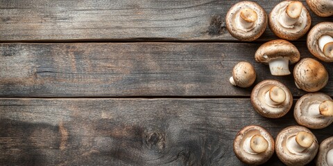 Champignon mushrooms displayed on a rustic wooden background, highlighting the natural beauty of champignon mushrooms and their culinary potential in various dishes.