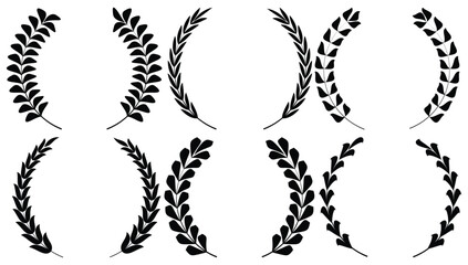 Set of circular laurel wreath. Emblem floral Greek branch of oak leaves, eucalyptus leaf, Wheat, winner award, champion medal, swirls, twigs and flower ornaments vector.