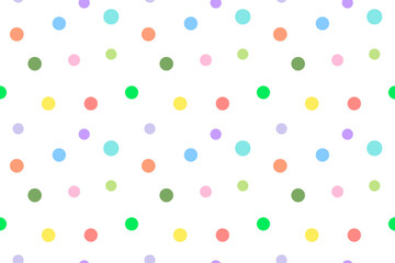 Colorful pastel polka dot pattern on a white background. Perfect for wrapping paper, wallpaper, and fabric designs.
