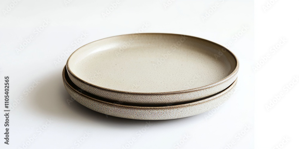 Poster circular clean pottery plate in neutral beige displayed on a white studio background, featuring a hi