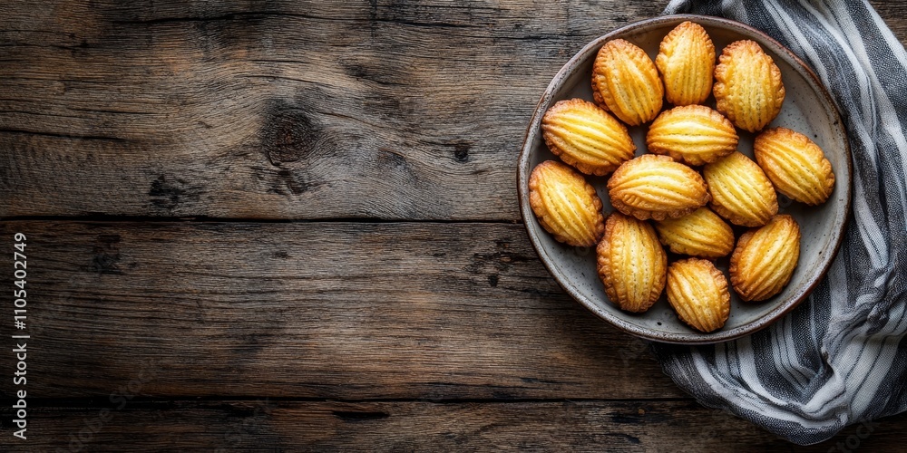 Poster delicious french dessert biscuits, known as madeleine cookies, create a delightful sweet meal or sna