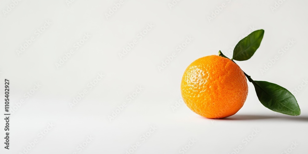 Poster fresh mandarin with leaf isolated on a white background, showcasing the vibrant color and texture of