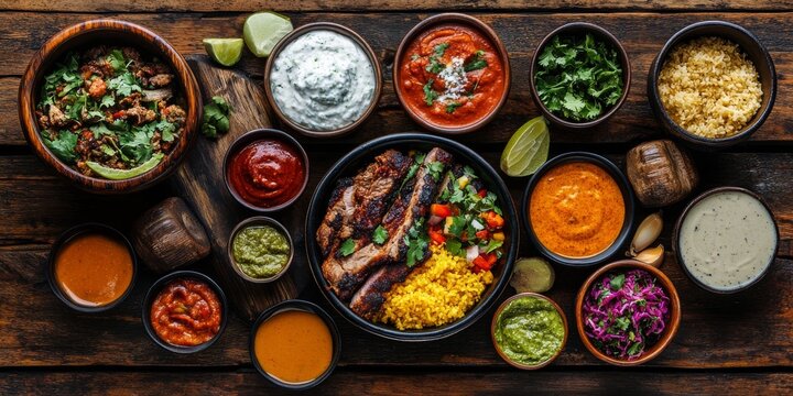 Gringa, a traditional Mexican dish, showcases gringa pastor a la diabla served alongside various sauces and condiments on a rustic wooden table, highlighting the flavors of gringa cuisine.