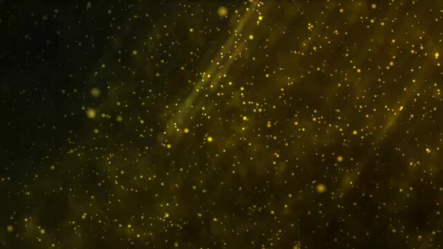 abstract lighting gold shimmer Particles Moving, 4k Particle flickering on black background with shimmer dust smoke animation.  dust particles fly motion design. glitter bokeh particles.