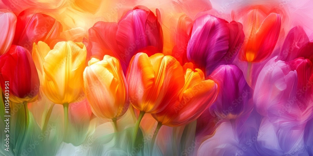 Poster vibrant colorful tulips create an abstract flower background, showcasing the beauty and diversity of
