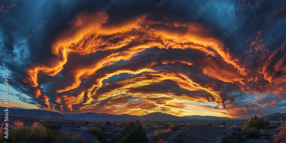 Aufkleber stunning clouds fill the evening sky, creating a mesmerizing display. the amazing clouds at dusk add