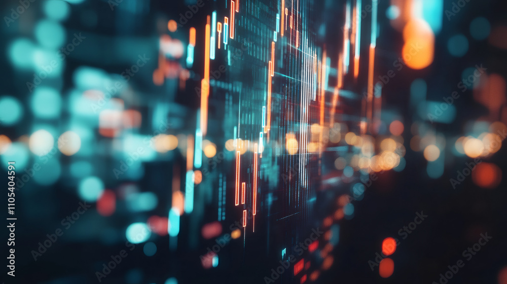 Aufkleber futuristic atmosphere created by digital display with glowing financial charts and market data fluct