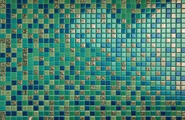 Fototapeta premium Blue mosaic tiles with glitter accents.