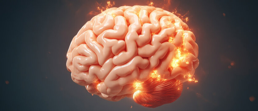 Exploding Brain of Knowledge, a vivid depiction of a human brain in turmoil, radiating enlightenment and chaos, rotating in a dynamic display.