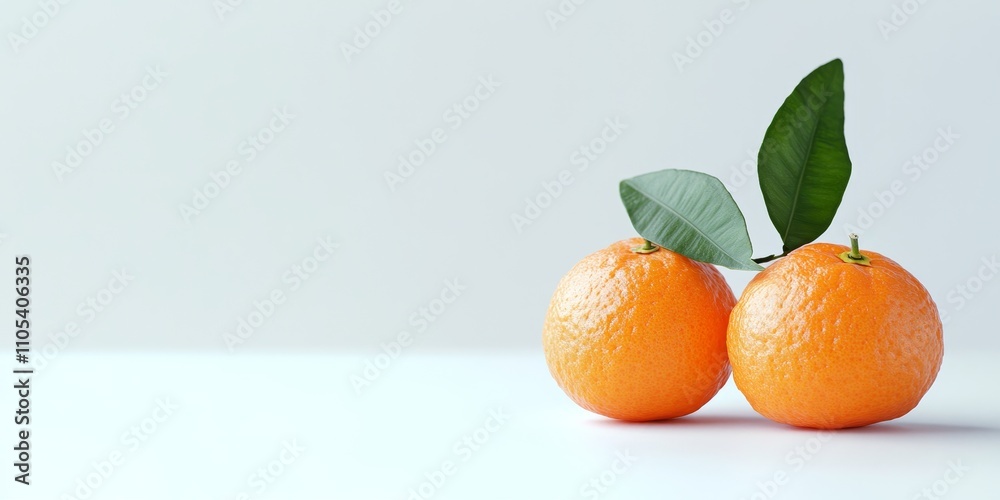 Poster fresh mandarin with leaf isolated on a white background, showcasing the vibrant color and texture of