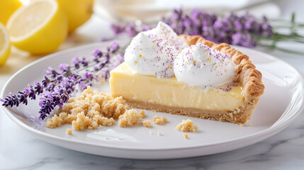 Deconstructed Lemon Meringue Pie with Lavender Ice Cream, Modern Dessert Photography