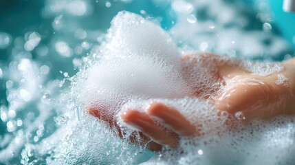 Fototapeta premium Close-Up of Shampoo Bottle with Bubbles