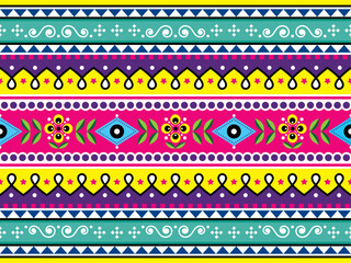 Pakistani or Indian truck art vector seamless pattern, Diwali vibrant decoration. Non AI generated
 