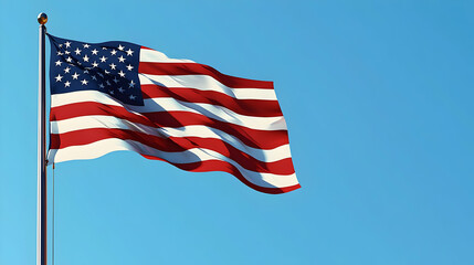 A Realistic 3D Render of an American Flag Waving Proudly in a Clear Blue Sky
