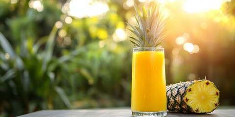 Refreshing pineapple juice in a glass, showcasing the vibrant color and inviting texture of beautiful pineapple juice, perfect for a tropical drink experience and summer enjoyment.