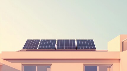 Naklejka premium Rooftop solar panels with clean lines, absorbing sunlight.