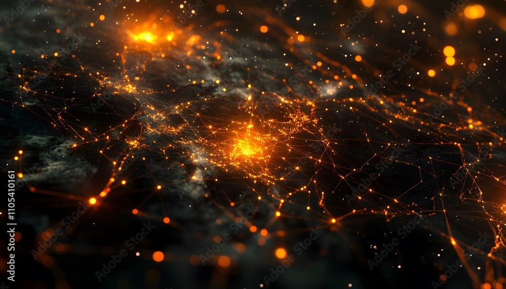 Poster a vibrant, abstract representation of interconnected nodes and glowing pathways, symbolizing digital