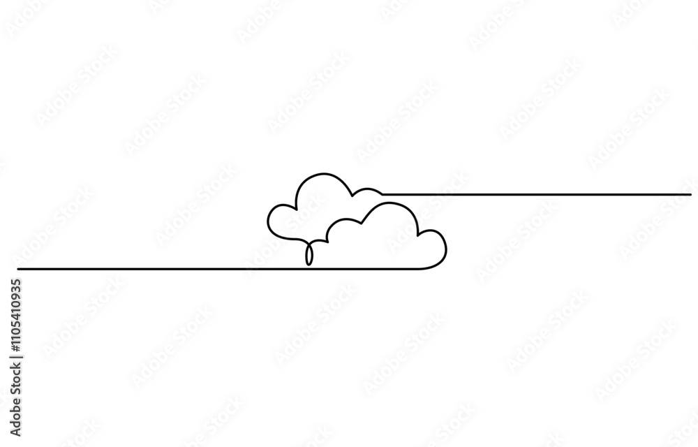 Aufkleber Clouds one continuous line drawing, Vector illustration drawn with one continuous line of clouds in the sky. Single line concept of overcast cloudy weather, Cloud one line drawing.