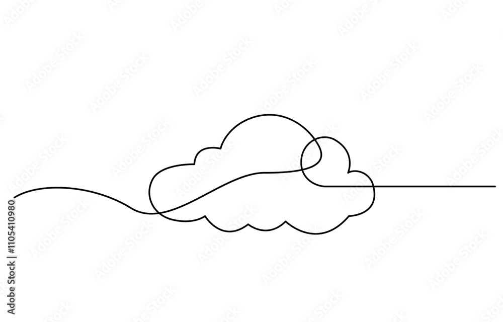 Aufkleber Clouds one continuous line drawing, Vector illustration drawn with one continuous line of clouds in the sky. Single line concept of overcast cloudy weather, Cloud one line drawing.
