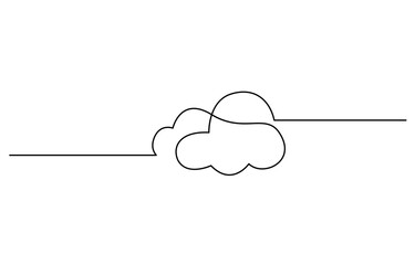 Clouds one continuous line drawing, Vector illustration drawn with one continuous line of clouds in the sky. Single line concept of overcast cloudy weather, Cloud one line drawing.