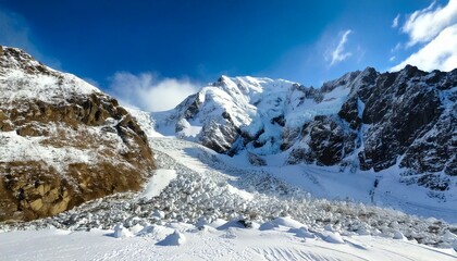 avalanche snow and avalanche landslide in high mountains