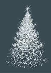 Christmas tree made of white dots. Snow needles. Happy New Year . hand drawing. Not AI, Vector illustrations.