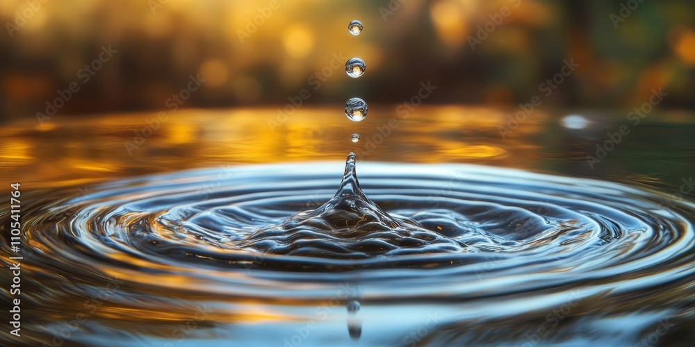 Poster water drop creates beautiful circles as it reflects upon the surface, showcasing the mesmerizing bea