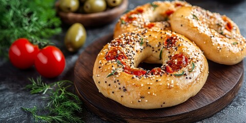 Turkish bagel, featuring a blend of olive and tomato, creates a delightful experience. The Turkish bagel, known as simit, is perfect for any time of day, combining unique flavors of olive and tomato.