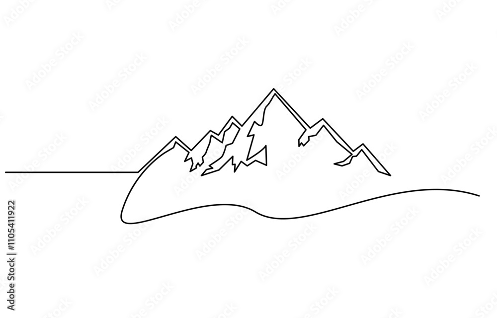 Poster one continuous line . line art. minimal single line.white background. one line drawing, mountains la