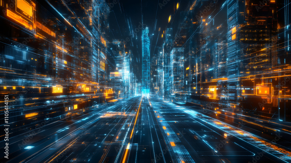 Poster futuristic skyscrapers in a smart city showcase interconnected urban development with digital data f