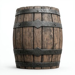 Fototapeta premium Rustic Wooden Barrel Aged Oak Metal Bands Isolated High Resolution