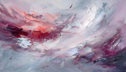 Abstract artistic gray and white and crimson pink shades oil color painting with brush stroke texture background, mixed colors