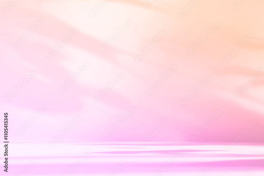 Poster Abstract pink color gradient studio background for product presentation. Empty room with shadows of flowers and plant leaves. 3d orange room with copy space. Summer concept. Blurred backdrop