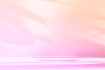 Abstract pink color gradient studio background for product presentation. Empty room with shadows of flowers and plant leaves. 3d orange room with copy space. Summer concept. Blurred backdrop