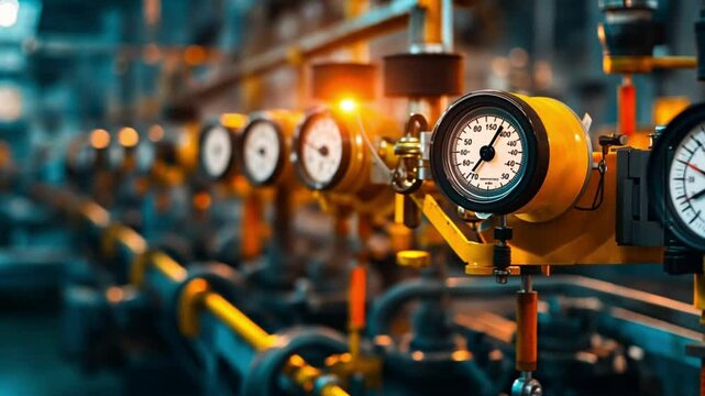Close-up of a pressure gauge in an industrial setting.