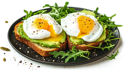 Avocado Toast with Poached Eggs and Arugula