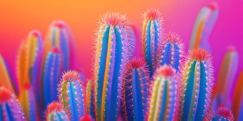 Vibrant cactus background featuring bold colors, perfect for creating an engaging composition. This colorful cactus backdrop offers ample copy space for your text or design needs.
