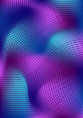 Obraz premium Blurred abstract background with waves and lines. Mesh gradient. Standard poster size. Colorful, pink, blue, purple. Background for banner, brochure, booklet