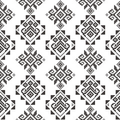 Filipino folk art Yakan waving cloth inspired vector seamless textile pattern in black and white geometric textile or fabric print design from Philippines. Non-AI generated
